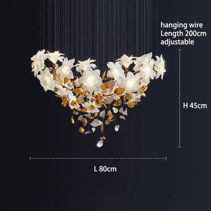 Elegant white and gold decorbites crystal flower luxury chandelier with adjustable hanging wire for dining room light decor