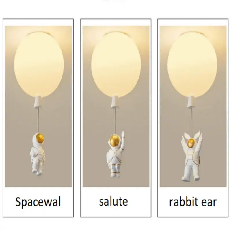 White and gold decorbites astronaut space ball ceiling lamp with astronaut figurine for kids room lighting