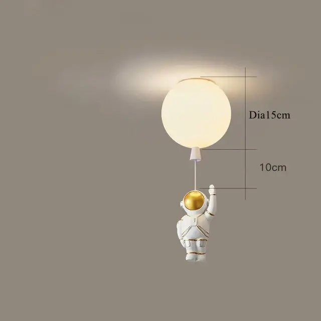 White and gold decorbites astronaut space ball ceiling lamp with gold helmet holding glowing bulb for kids room lighting