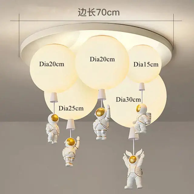 White and gold decorbites astronaut space ball ceiling lamp with spherical shades and golden helmet accents for kids room