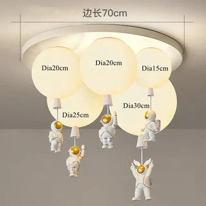 White and gold decorbites astronaut space ball ceiling lamp with spherical shades and golden helmet accents for kids room