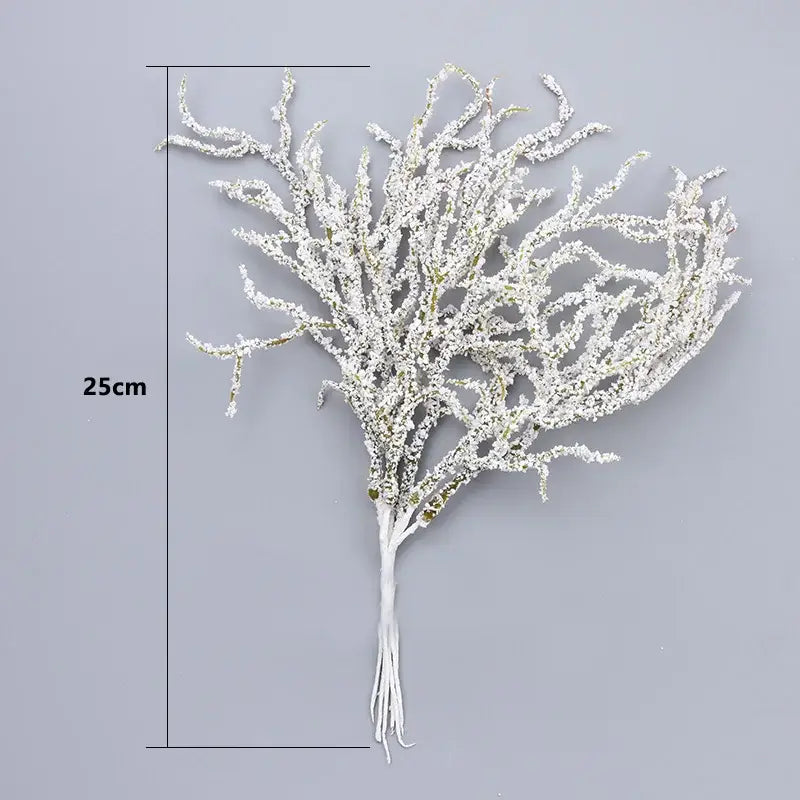 A 25cm tall white and gold glitter artificial coral branch with frosty finish and delicate tendrils for artificial branches home decor
