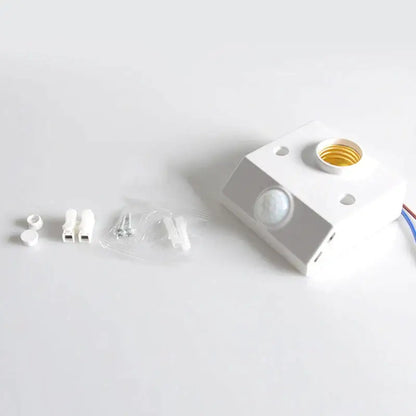 White plastic and gold infrared motion sensor lamp holder with small circular lens for bedroom decorbites motion sensor use