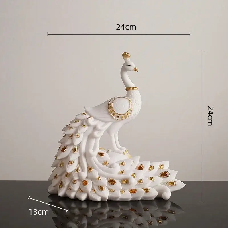 White and gold peacock sculpture with detailed feather patterns home decor by decorbites golden phoenix peacock ornament