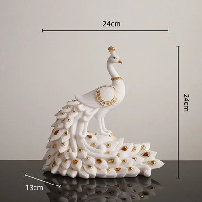 White and gold peacock sculpture with detailed feather patterns home decor by decorbites golden phoenix peacock ornament