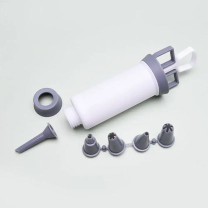 White and gray plastic cake cream decorating gun set with four interchangeable nozzles for decorbites cake cream use