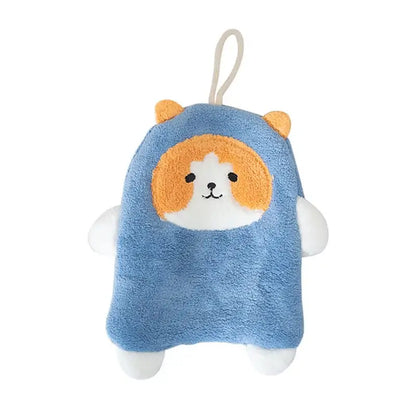 Blue coral plush dog shaped bath sponge with orange and white facial features for decorbites coral plush hand towel decor