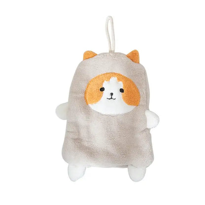 Cute beige and orange coral plush cat hand towel with white paws ears and hanging loop for decorbites coral plush bathroom decor
