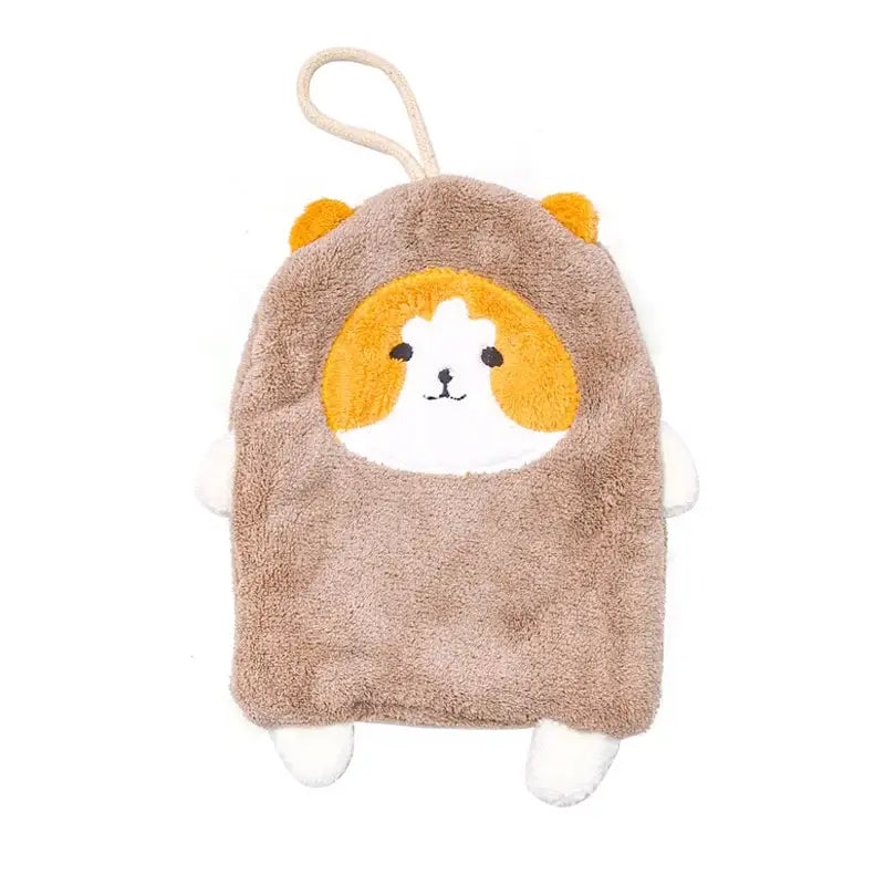 Cute brown plush bath sponge shaped like a hamster with orange ears and white paws for decorbites coral plush hand towel decor