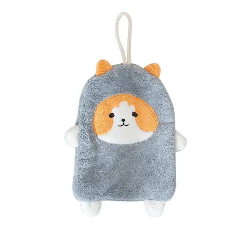Gray coral plush cat hand towel with orange ears white paws embroidered face for bathroom decorbites coral plush decor
