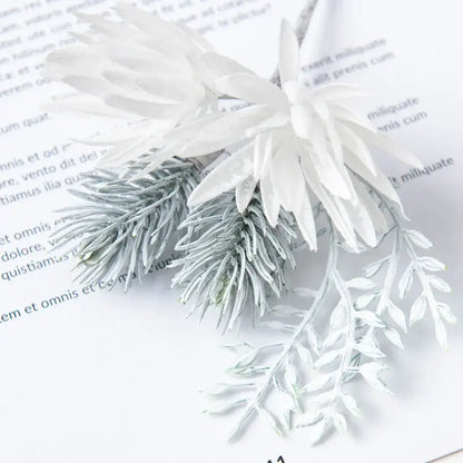White and silver artificial flowers garland with delicate spiky petals and frosted greenery for wedding decor by decorbites artificial flowers