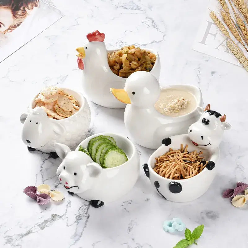 White and yellow duck ceramic dessert bowl with glossy glaze and colorful accents from decorbites duck ceramic collection