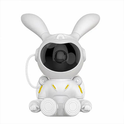 White and yellow galaxy bunny astronaut night light security camera shaped like a bunny with circular lens decorbites galaxy bunny