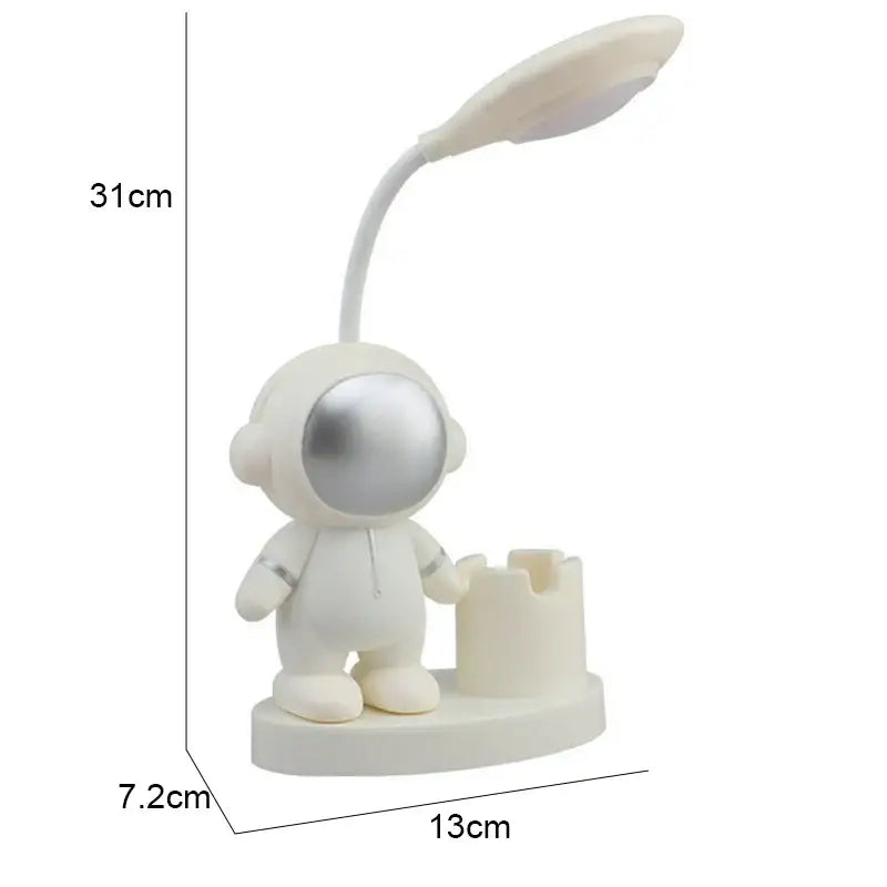 White astronaut desk lamp with silver visor flexible neck integrated led light and pencil sharpener for bedroom study decorbites astronaut study