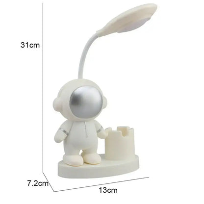 White astronaut desk lamp with silver visor flexible neck integrated led light and pencil sharpener for bedroom study decorbites astronaut study