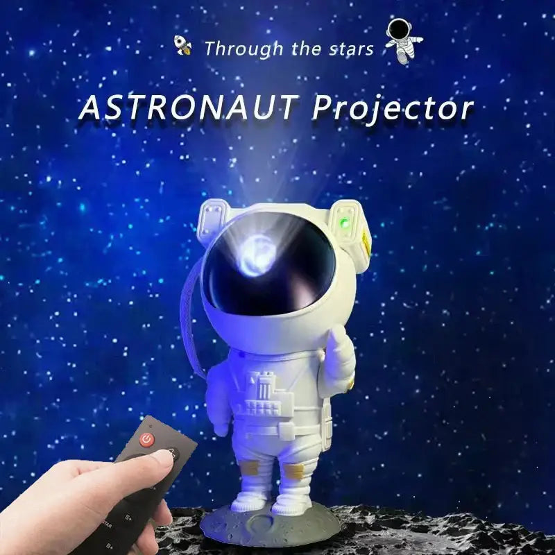 White astronaut star night light projector with glowing helmet and green lights on moon base for bedroom decorbites astronaut star