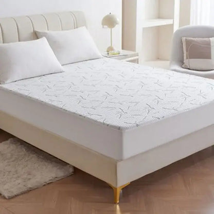 White bamboo jacquard waterproof fitted mattress cover with subtle gray leaf pattern for decorbites bamboo jacquard bedding