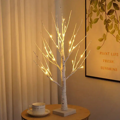White birch tree led night light with warm glowing branches for cozy bedroom decor by decorbites birch tree