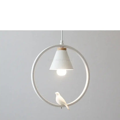 White ceramic bird perched on minimalist decorbites iron ring pendant light for bedroom ceramic decor