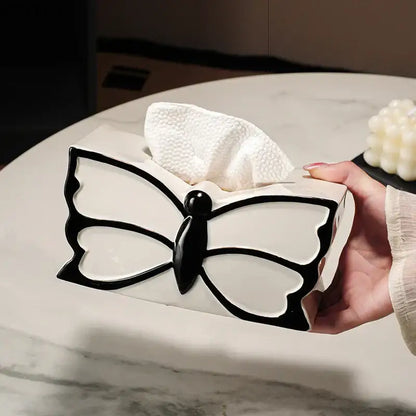 White and black butterfly ceramic tissue box with glossy finish and elegant contours for bedroom decorbites decorbites butterfly ceramic tissue