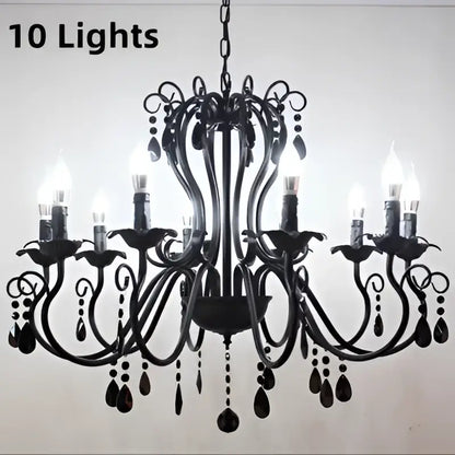 White and black metal chandelier with 10 lights and crystal pendants for dining room decorbites black white style