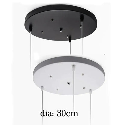 White and black pendant light with 30cm circular decorbites ceiling mount canopy and hooks for dining room use