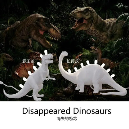 White brontosaurus t-rex dinosaur resin led desk lamp with glowing spikes for bedroom use in white resin material