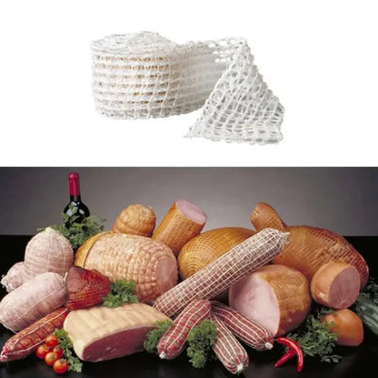 White mesh netting butcher’s string roll for wrapping and displaying cured meats in kitchen use