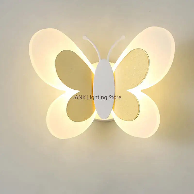 Softly glowing white butterfly led wall lamp with translucent wings by decorbites for bedroom decor and lighting