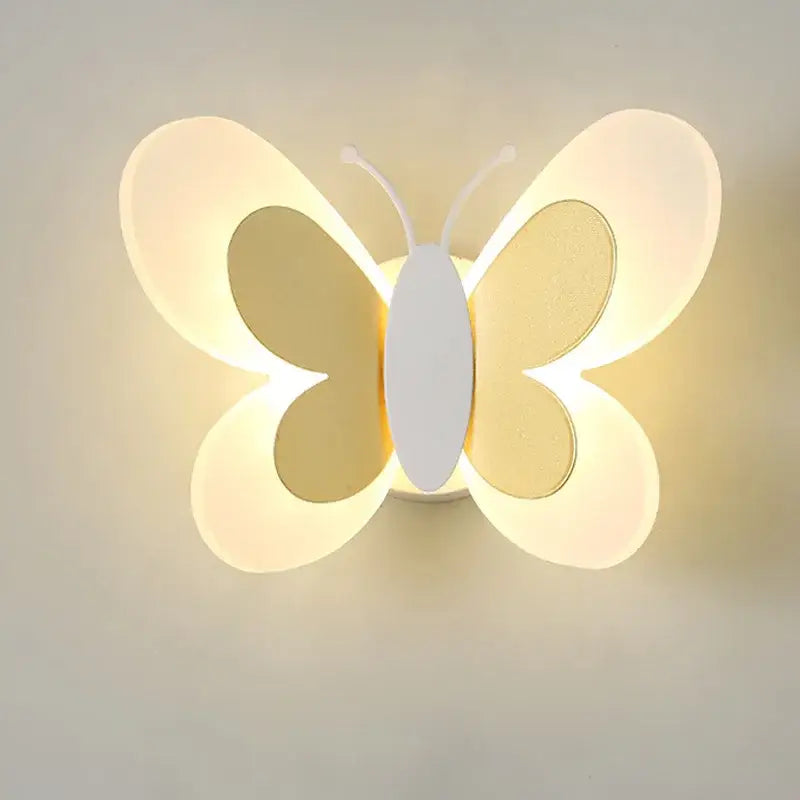 White butterfly led wall lamp with softly glowing translucent warm-toned wings for bedroom decorbites butterfly led lighting