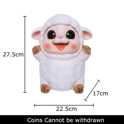 Cute white ceramic sheep savings jar piggy bank with black eyes pink nose cheeks and brown hooves for bedroom decor