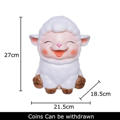 White ceramic sheep savings jar piggy bank with cute plush design and pink cheeks for family bedroom decor