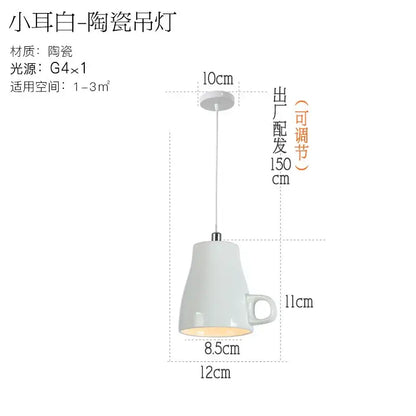 White ceramic teapot and mug pendant lights featuring a coffee cup design with warm g4 bulb glow for kitchen decorbites ceramic led
