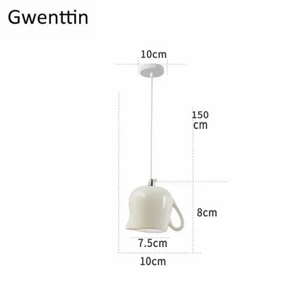 White ceramic teapot led pendant light with glossy finish and handle by decorbites ceramic led pendant for warm kitchen decor