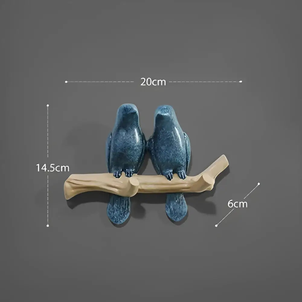 Blue ceramic decorbites bird resin hanger featuring a pair perched on light wood branch for kitchen hook use