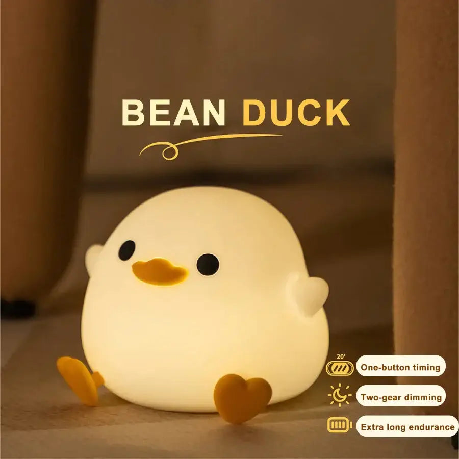 White duck silicone night light with orange beak and feet soft glowing decorbites duck silicone touch sensor timer