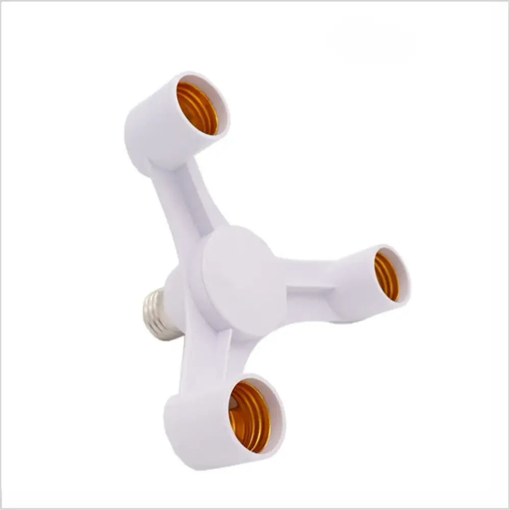 White plastic e27 lamp holder 3-way converter pack with gold-colored threaded interiors for living room lighting