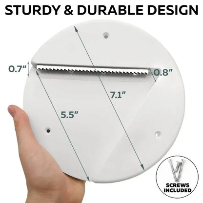 White easy twist jar opener with adhesive mount and serrated metal blade for kitchen lid removal