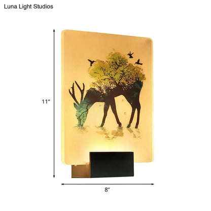 White elk tree led wall sconce with glowing deer silhouette and trees for living room ambient lighting
