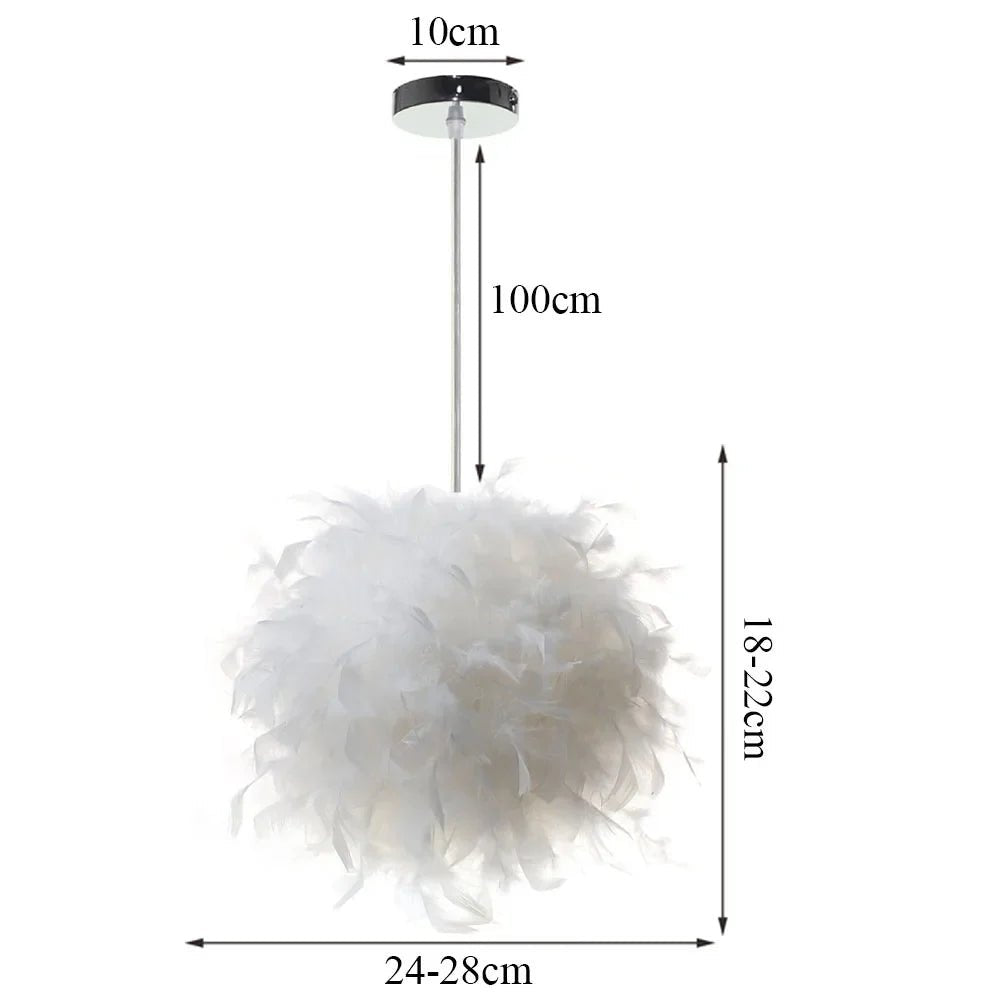 White Feather Pendant Light With Metal Frame - Decorbites