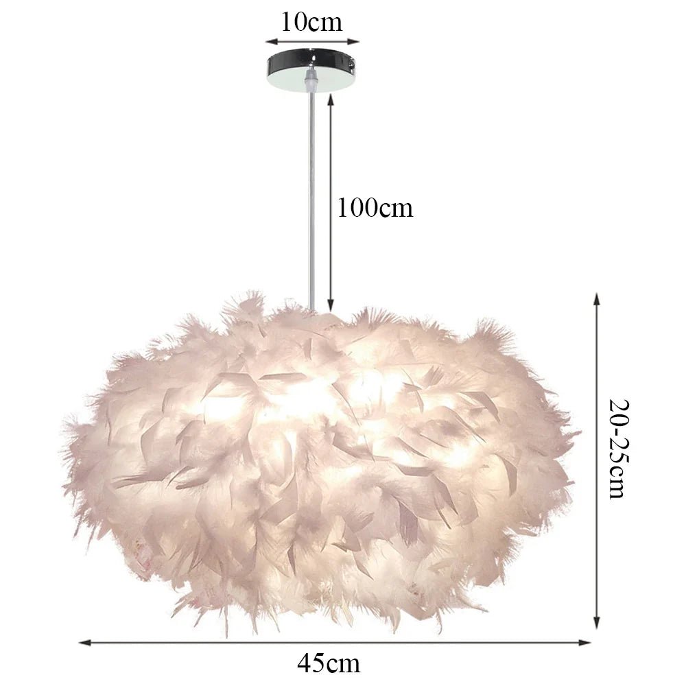 White Feather Pendant Light With Metal Frame - Decorbites