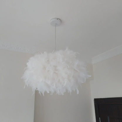White Feather Pendant Light With Metal Frame - Decorbites