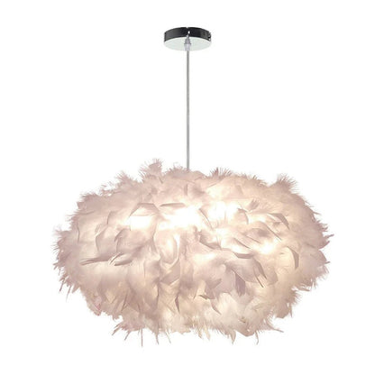 White Feather Pendant Light With Metal Frame - Decorbites