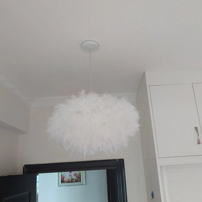 White Feather Pendant Light With Metal Frame - Decorbites