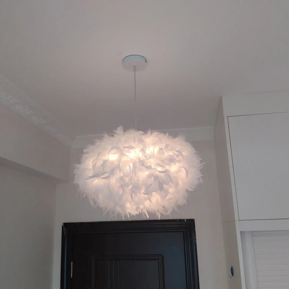 White Feather Pendant Light With Metal Frame - Decorbites