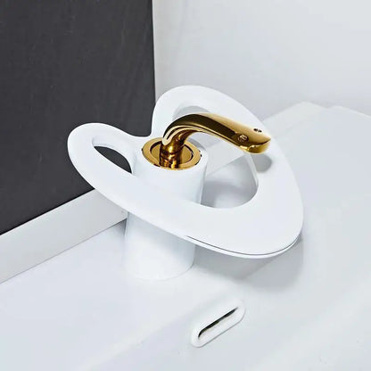White and gold heart waterfall basin faucet with ceramic body and polished gold-tone spout for bathroom decorbites golden white design