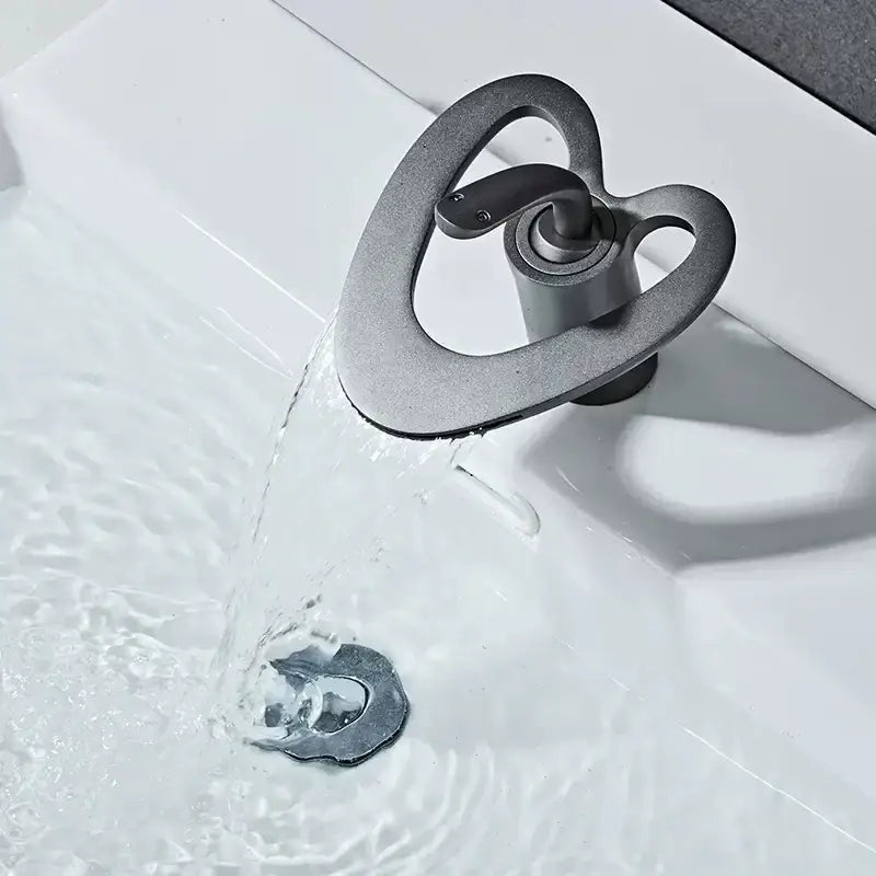 White and gold heart waterfall basin faucet with matte metallic finish for decorbites golden white bathroom sink mixer tap