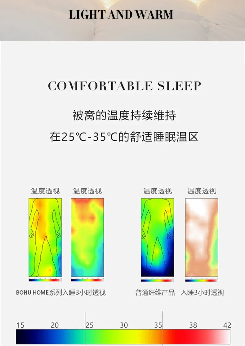White goose down autumn winter duvet designed for comfortable warmth and temperature regulation between 25°c and 35°c