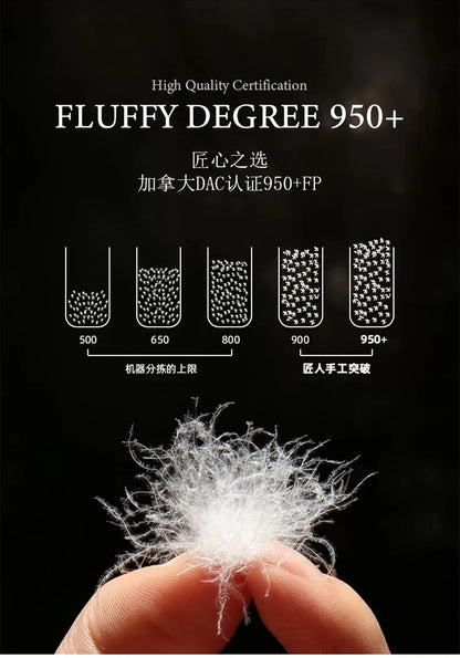 A fluffy white goose down sample certified 950+ used in thick warm autumn winter five-star hotel quilts