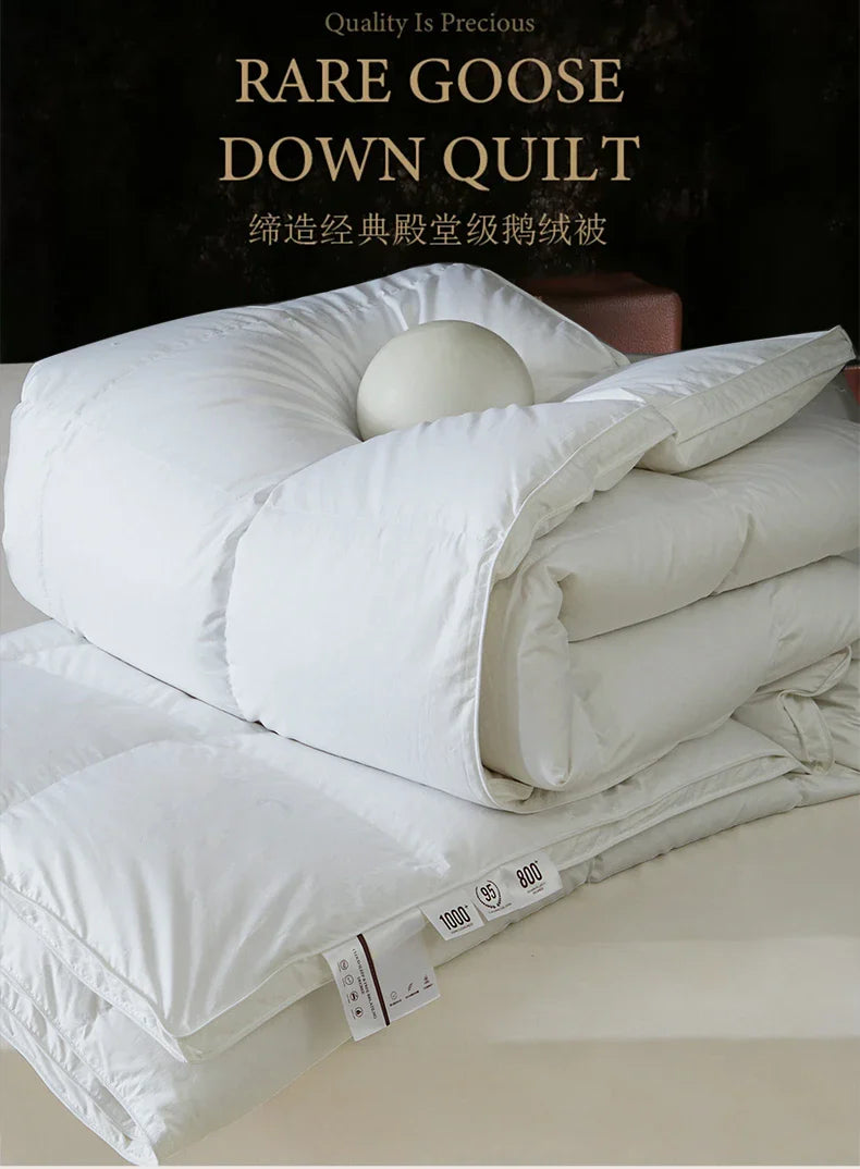 White goose down autumn winter duvet with thick warm velvet quilting and soft plush texture for single and double beds